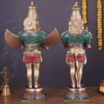 Pure Brass Divine Vahana Pair with Meenakari | Hanuman 21.5" & Garuda 22" | Total 21 kg Sacred Art | Majestic Guardian Murti Set